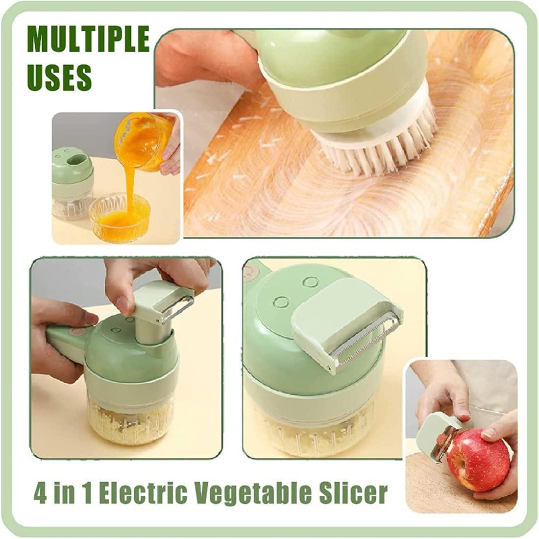 4 in 1 Portable Electric Vegetable Cutter Set – USB Rechargeable Mini Chopper, Slicer & Grinder for Kitchen
