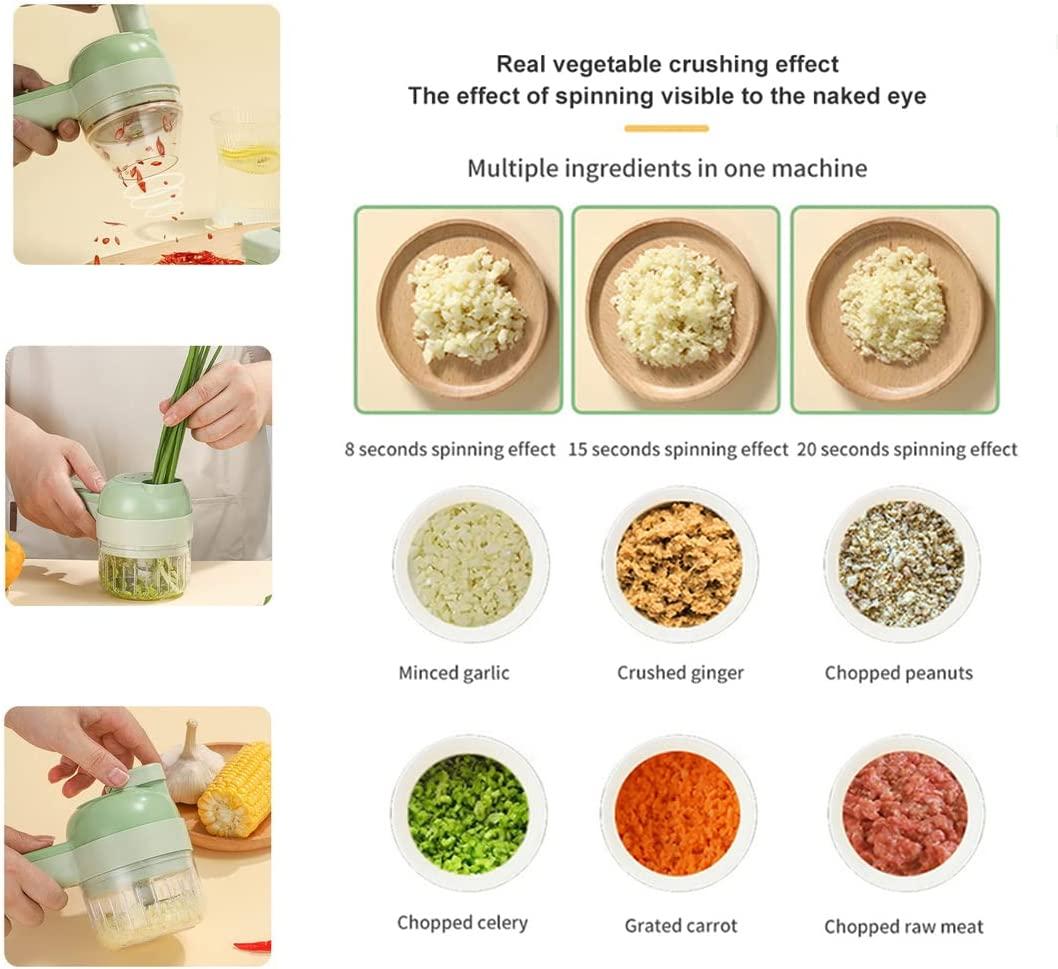 4 in 1 Portable Electric Vegetable Cutter Set – USB Rechargeable Mini Chopper, Slicer & Grinder for Kitchen