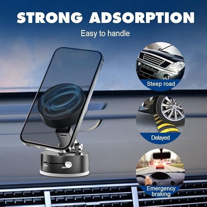 Vacuum Magnetic Suction Phone Holder – 360° Rotation | Strong Grip for Car, Desk & Wall