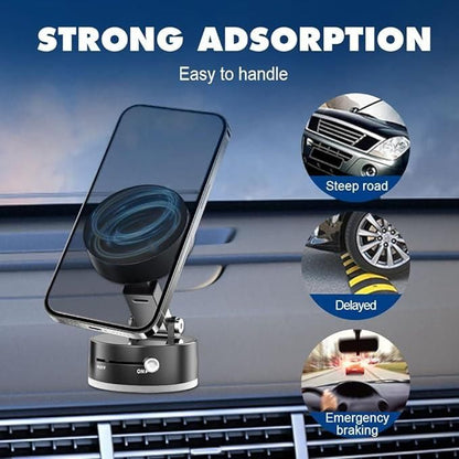 Vacuum Magnetic Suction Phone Holder – 360° Rotation | Strong Grip for Car, Desk & Wall