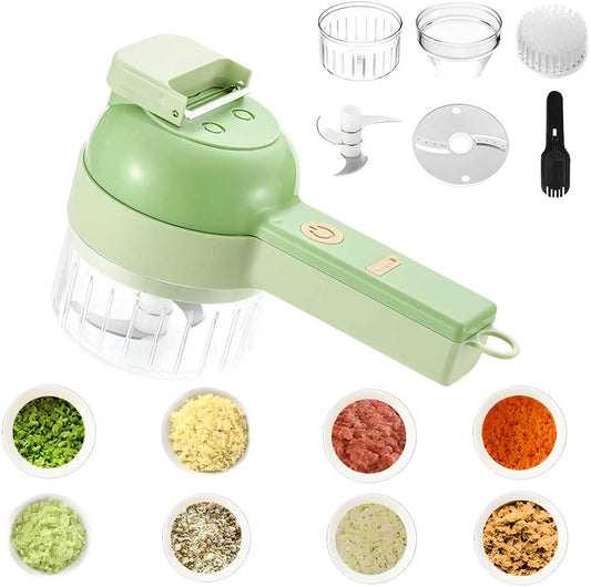 4 in 1 Portable Electric Vegetable Cutter Set – USB Rechargeable Mini Chopper, Slicer & Grinder for Kitchen