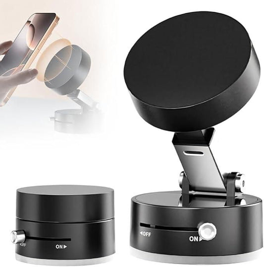 Vacuum Magnetic Suction Phone Holder – 360° Rotation | Strong Grip for Car, Desk & Wall