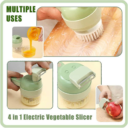 4 in 1 Portable Electric Vegetable Cutter Set – USB Rechargeable Mini Chopper, Slicer & Grinder for Kitchen