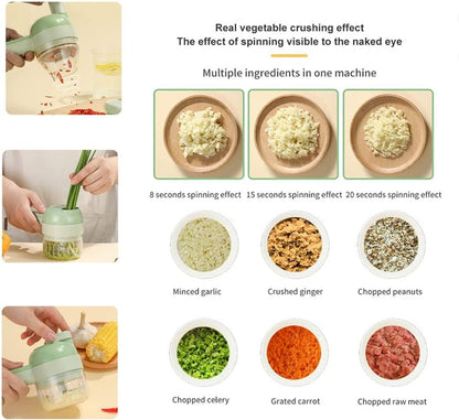 4 in 1 Portable Electric Vegetable Cutter Set – USB Rechargeable Mini Chopper, Slicer & Grinder for Kitchen