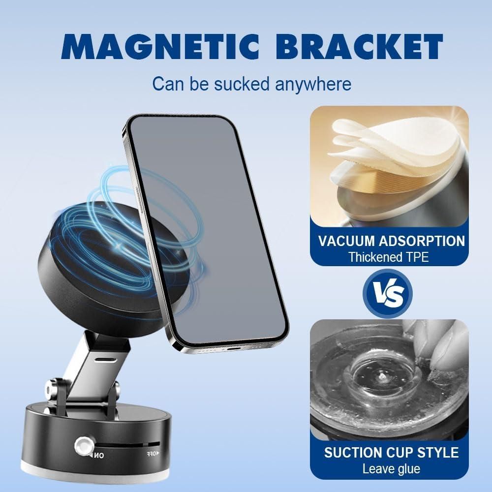 Vacuum Magnetic Suction Phone Holder – 360° Rotation | Strong Grip for Car, Desk & Wall